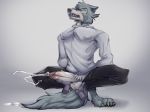  beastars bodily_fluids canid canine canis crouching cum disembodied_hand drooling eggubboyo_(artist) erection eyes_closed feet genital_fluids handjob hands_behind_back humanoid_penis legosi_(beastars) male mammal orgasm orgasm_face paws penile penis saliva sex teenager wolf young 