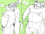  2012 anthro balls blush butt canid canine canis domestic_dog duo grope hug hugging_from_behind inunoshippo japanese_text male male/male mammal moobs nipples overweight overweight_male penis text 