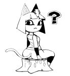  ? animal_crossing ankha_(animal_crossing) black_and_white bottomless butt clothed clothing domestic_cat felid feline felis female hi_res looking_back mammal monochrome nintendo noill sitting solo tree_stump uraeus video_games 