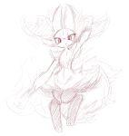  2018 anthro blush braixen chest_tuft fluffy fluffy_tail front_view fur gesture graphite_(artwork) hi_res inner_ear_fluff looking_at_viewer navel nintendo nyaswitchnya on_one_leg pencil_(artwork) pok&eacute;mon pok&eacute;mon_(species) simple_background solo standing traditional_media_(artwork) tuft video_games waving white_background 