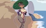  2019 anthro beach breasts clothing crossgender female looking_at_viewer mammal master_splinter murid murine nude outside rat rodent seaside simple_background solo standing_tough teenage_mutant_ninja_turtles umbrella 