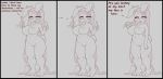  accessory anthro belly big_breasts biped breasts comic dialogue digitigrade female hair hair_accessory hairclip hi_res kionant lagomorph leporid line_art long_hair looking_at_viewer mammal molly_(kionant) monochrome nipples nude pussy rabbit slightly_chubby smile solo standing 