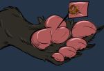 &lt;3 4_toes alejandrogsd_(artist) anthro black_body black_fur blush brown_body brown_fur canid canine claws close-up digital_media_(artwork) duo eyes_closed foot_fetish foot_lick fur hi_res hindpaw licking macro mammal micro pawpads paws pink_pawpads simple_background size_difference toe_claws toes tongue tongue_out 