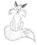  canid canine feral fluffy fluffy_tail fox fuzzy_(artist) mammal monochrome simple_background solo traditional_media_(artwork) white_background 