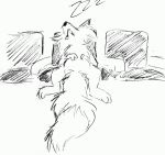 canid canine feral fluffy fluffy_tail fox fuzzy_(artist) mammal monochrome open_mouth sleeping solo sound_effects tongue tongue_out traditional_media_(artwork) zzz 