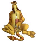  2019 2_toes balls bodily_fluids claws cum fur genital_fluids hi_res lombax male mammal masturbation mostly_nude multicolored_body multicolored_fur orange_body orange_fur penis poteralos ratchet ratchet_and_clank simple_background sitting slinkydragon_(colorist) solo taur toes two_tone_body two_tone_fur video_games white_claws yellow_body yellow_fur 