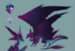  2019 absurd_res claws digital_media_(artwork) dragon feathered_dragon feathered_wings feathers female feral green_background hi_res horn kassillea model_sheet purple_body purple_feathers simple_background solo standing wings 