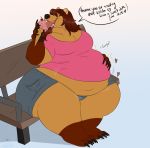  anthro belly big_belly big_breasts boxgoat breasts clothing dessert digestion female female_pred food hi_res ice_cream mammal navel oral_vore overweight overweight_female rumbling_stomach tongue tongue_out ursid vore 