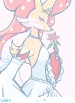  2019 blush canid canine clothing crown delphox dress female flower fur gd-058 holding_object jewelry lipstick makeup mammal necklace nintendo plant pok&eacute;mon pok&eacute;mon_(species) red_body red_eyes red_fur simple_background smile solo tiara video_games wedding_dress white_background yellow_body yellow_fur 