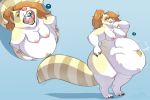  abdominal_bulge anthro belly big_belly big_breasts bodily_fluids boxgoat breasts digestion digital_media_(artwork) drooling female female_pred hair high-angle_view mammal navel oral_vore overweight overweight_female procyonid raccoon rumbling_stomach saliva swallowing tongue tongue_out vore 