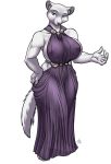  2019 alpha_channel anthro barefoot barely_visible_genitalia barely_visible_pussy big_breasts biped blue_eyes breasts cheek_tuft clothing curvy_figure dress face_tuft female fisher_(animal) fur furball hand_on_hip huge_breasts inner_ear_fluff looking_at_viewer mammal mustelid musteline nipples pussy selgri simple_background smile solo translucent translucent_clothing transparent_background tuft voluptuous white_body white_fur 