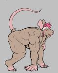  anthro breasts brown_body brown_fur female fur hair looking_at_viewer mammal midriff murid murine muscular muscular_female open_mouth pink_eyes pink_hair rat ritts rodent solo trace_(character) 
