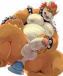  2019 anal anal_masturbation anal_penetration anthro balls blush bowser bracelet claws collar dildo dildo_sitting hair hi_res humanoid_penis jewelry koopa male mario_bros masturbation nintendo nipples nude nukochi pecs penetration penile penile_masturbation penis perineum red_eyes red_hair scalie sex_toy shell simple_background solo spiked_bracelet spiked_collar spiked_shell spikes toying_self video_games white_background 