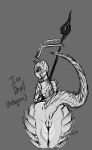  2019 antennae_(anatomy) anus arthropod big_butt big_tail butt digital_media_(artwork) female gelugon hi_res humanoid ice ice_devil insect lizard medicinal_succ melee_weapon monochrome monster_girl_(genre) not_furry pathfinder polearm pussy reptile scalie simple_background solo spear weapon 