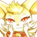  &lt;3 1:1 2017 3_fingers anthro bell braixen bust_portrait canid canine digital_media_(artwork) eyelashes fan_character female fingers fortuna_(unknownlifeform) fur hand_on_cheek hands_on_cheeks heart_nose hi_res inner_ear_fluff jingle_bell looking_at_viewer mammal neck_bow nintendo pok&eacute;mon pok&eacute;mon_(species) portrait red_eyes simple_background smile solo squish tuft unknownlifeform video_games white_background white_body white_fur yellow_body yellow_fur 