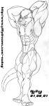  2001 anthro clothing greyscale lutrine male mammal monochrome muscular muscular_male mustelid nipples nudog plantigrade sketch solo speedo standing swimwear 