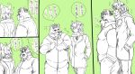  2012 anthro blush bottomwear canid canine canis clothing comic domestic_dog duo inunoshippo japanese_text male mammal overweight overweight_male pants scarf text 