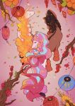  artist_name bow bowtie branch chinese_new_year confetti from_above galarian_rapidash hat highres horns horse lantern looking_back mudsdale no_humans paper_lantern piplup pokemon pokemon_(creature) pokemon_focus procreate_(medium) rapidash red_bow single_horn sonshine-arts 