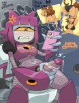  2girls anger_vein animal_ears ass blush bra brown_hair cat_ears cat_girl cat_tail cellphone cum erection furry furry_female gameoverse hand_on_own_penis highres jiffy_draws kit_bodega male_masturbation malice_(gameoverse) masturbation mechanical_arms mechanical_legs mechanical_penis multiple_girls one-eyed penis phone red_eyes sharp_teeth short_hair smartphone tail teeth toilet underwear 