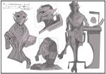  alien anthro black_and_white clothed clothing doodles female looking_at_viewer mass_effect mass_effect_andromeda monochrome novina_dexilicus palavenmoons simple_background smile solo topwear turian video_games waist_up white_background 