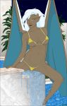  bikini brown_body brown_skin camel_toe clothing delilah_(gargoyles) disney fab3716 female gargoyle gargoyles hair humanoid looking_at_viewer navel nipple_outline pinup pose solo swimming_pool swimwear white_hair wings 