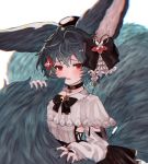  animal_ears backless_outfit blue_hair blush choker dress erune fox_ears fox_girl fox_tail granblue_fantasy hair_ribbon highres large_tail multiple_tails ribbon rice_tea short_hair tail you_(granblue_fantasy) 