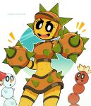  2026 absurd_res ambiguous_gender anthro armor black_sclera bottomwear bucket clothed clothing container dingitydingus elemental_creature female flora_fauna group headgear headwear helmet hi_res looking_at_viewer mario_bros nintendo open_mouth orange_body plant pokey_(mario) pupils red_body shirt simple_background simple_eyes skirt spiked_armor spiked_helmet spikes spikes_(anatomy) tank_top topwear trio white_body white_eyes white_pupils 