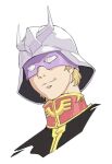  1boy char_aznable closed_mouth commentary_request gundam helmet high_collar looking_at_viewer male_focus mask mobile_suit_gundam saitani_umetarou short_hair simple_background smile solo upper_body white_background 