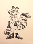  2019 anthro dangerfox halloween hi_res holidays humanoid_hands mammal mummy_costume procyonid raccoon simple_background solo 