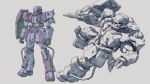  assault_rifle beam_rifle cable char's_counterattack colored_lineart commentary_request concept_art energy_gun geara_doga_(rezin_schnyder_custom) gun gundam highres hizack kou_(mechalog) machine_gun mecha mecha_focus mobile_suit mobile_suit_gundam neo_zeon no_humans one-eyed_mecha original redesign rifle robot science_fiction shield shoulder_spikes spikes weapon zaku_ii zeon zero_gravity zeta_gundam 