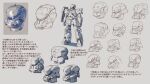  army cable commentary_request concept_art greyscale gundam highres kou_(mechalog) mecha mecha_focus mobile_suit mobile_suit_gundam monochrome multiple_persona multiple_views no_humans one-eyed_mecha original realistic redesign robot science_fiction shield shoulder_spikes sketch spikes titans_(gundam) translation_request zaku_ii zeon zeta_gundam 