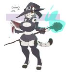  2019 amber_eyes anthro big_breasts book breasts cleavage clothed clothing costume dialogue english_text felid feline female hair hat headgear headwear hi_res holding_book holding_object kilinah leopardus magic_user mammal ocelot short_hair solo speech_bubble staff text witch witch_hat yvette_(kilinah) 
