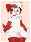  anthro armwear balls black_eyes black_nose blep cheek_tuft chest_tuft choker clothing colored digital_drawing_(artwork) digital_media_(artwork) domestic_cat ear_piercing facial_tuft felid feline felis femboy foreskin fur genitals hair hi_res jewelry legwear looking_away male mammal markings navel necklace ohalphabetboyy penis piercing pink_penis pink_tongue red_armwear red_choker red_clothing red_jewelry red_legwear red_markings red_necklace red_stockings short_hair small_waist solo stockings tail thick_thighs tongue tongue_out tuft white_body white_fur wide_hips 