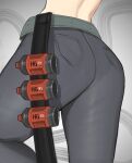  1girl absurdres ass belt commentary english_commentary explosive from_behind grace_howard grenade grey_background grey_pants highres i_s_s_h_i_n legs lower_body pants solo zenless_zone_zero 