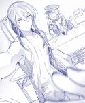  2boys ? arm_support backstage black_hat black_jacket black_male_underwear blurry blurry_foreground bottle chair closed_mouth confused dutch_angle elbow_on_table ensemble_stars! fur-trimmed_jacket fur_trim hair_between_eyes hakaze_kaoru hand_on_own_cheek hand_on_own_face hat indoors jacket kanzaki_souma long_hair looking_at_viewer male_focus male_underwear mirror_selfie monochrome multiple_boys navel on_chair open_clothes open_mouth open_shirt outstretched_arm pointing ponytail reaching reaching_towards_viewer reflection reflection_focus selfie sidelocks sitting small_sweatdrop split_mouth stomach table tubuan_oisii underwear undressing v-shaped_eyebrows water_bottle 