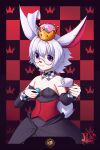  2:3 absurd_res ambiguous_gender anthro big_ears black_clothing black_dress bowsette_meme checkered checkered_background checkered_clothing clothing collar container corset corset_dress crown cup dress femboy flat_chested hair headgear hi_res lagomorph leporid lingerie lucky_bun male mammal mario_bros meme nintendo pattern_background pattern_clothing pink_nose pinkcynicism purple_hair rabbit simple_background solo super_crown tea_cup topwear white_hair 