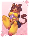  1_eye 2026 3_toes 4_fingers :3 absurd_res annoyed anthro arm_armor armor artist_name bangs ben_day_dots big_breasts black_clothing black_leggings black_legwear blush bodily_fluids boob_hat boots bouncing_breasts breast_squish breasts brown_body brown_eyebrows brown_fur brown_hair brown_tail chernilla clothing club_arms cuddling domestic_cat duo embarrassed eyebrows eyes_closed eyewear eyewear_on_head feet felid feline felis female fingers flustered footwear full-length_portrait fur gameoverse gauntlets glitch_productions gloves goggles goggles_on_head greaves hair handwear happy heart_(marking) heart_nose heart_symbol hi_res hug kaboodle_(gameoverse) kit_bodega leg_armor leggings legwear looking_away love machine male male/female mammal markings one_fang open_:3 open_mouth open_smile pink_background portrait red_clothing red_eyes red_footwear red_gloves red_handwear robot shaded shoes short_hair simple_background sitting sitting_on_ground sleeveless_clothing smile soft_shading sphere_creature squish sweat tail tail_motion tailwag text thick_thighs tight_hug toes topwear waddling_head whiskers wide_hips yellow_boots yellow_clothing yellow_footwear yellow_gauntlets yellow_greaves yellow_topwear 