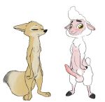  anthro balls black_nose blush bovid breasts canid canine caprine charlie_(weaver) chest_tuft corsac_fox crotch_tuft dipstick_tail disney duo ears_back erection eyes_closed featureless_breasts female fluffy fluffy_tail fox fur head_tuft looking_at_viewer male mammal multicolored_tail pack_street penis pivoted_ears pussy remmy_cormo robcivecat sheep simple_background standing tan_body tan_fur tuft white_background white_body white_fur white_wool wool_(fur) zootopia 