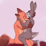  1:1 bite brown_body brown_fur butt canid canine cerebral_knievel dipstick_tail disney duo eyes_closed female fluffy fluffy_tail fox fur gloves_(marking) head_grab hi_res judy_hopps lagomorph leporid male male/female mammal markings multicolored_tail navel nick_wilde nude open_mouth orange_body orange_fur purple_background purple_eyes rabbit red_fox scut_tail sex shoulder_bite simple_background sitting straddling zootopia 