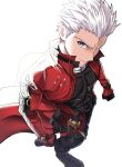  1boy absurdres archer_(fate) archer_(honkai:_star_rail)_(fate) coat commentary_request dark-skinned_male dark_skin fate/stay_night fate/unlimited_blade_works fate_(series) highres honkai:_star_rail honkai_(series) male_focus red_coat shirt shokobr short_hair smile solo spiked_hair white_hair white_shirt 