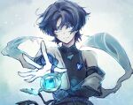  1boy anemo_symbol_(genshin_impact) armor black_bodysuit black_bridal_gauntlets black_rope black_shorts blue_gem blue_kimono blue_sleeves blunt_ends bodysuit bridal_gauntlets bright_pupils closed_mouth covered_collarbone eyeliner feathers foreshortening furisode gem genshin_impact gold_ring grey_hair hand_on_own_hip heart heart_print japanese_armor japanese_clothes juban kimono kote kurokote layered_sleeves looking_at_viewer makeup male_focus mandarin_collar middle_ring mpginyuu open_clothes open_hand open_kimono pom_pom_(clothes) red_eyeliner rope scaramouche_(genshin_impact) short_sleeves shorts single_bare_shoulder single_off_shoulder smile solo tsurime upper_body vision_(genshin_impact) wanderer_(genshin_impact) white_background white_eyes white_kimono white_pupils white_sleeves yellow_feathers 