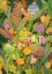  alternate_color artist_name bellsprout bug caterpie clover commentary dottler english_commentary floette flower highres joltik kricketot no_humans petilil piplup plant pokemon pokemon_(creature) procreate_(medium) ribombee shiny_pokemon sitting_on_branch sonshine-arts sudowoodo venonat 