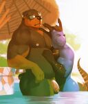  anthro butt canid canine canis domestic_dog dragon duo eyewear eyewear_only foreskin genitals hi_res kristakeshi leaning_on_object male male/male mammal mastiff molosser muscular muscular_anthro muscular_male mythological_creature mythological_scalie mythology nipple_piercing nipples nub_tail nude partially_submerged penis piercing rennin reyes rottweiler scalie smile sunglasses sunglasses_only swimming_pool tail water 
