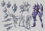  absurdres back barzam beam_rifle cable commentary_request concept_art energy_gun gundam highres kou_(mechalog) mecha mecha_focus mobile_suit multiple_views no_humans one-eyed_mecha original redesign refined_barzam robot science_fiction shield titans_(gundam) weapon zeta_gundam 