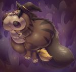  2019 anthro belly big_belly big_breasts breasts broom broom_riding canid canine claws clothing digital_media_(artwork) female feulyandiy fur hair halloween hat headgear headwear hi_res holidays huge_breasts jackolin_(golden_deus) mammal monster overweight overweight_female teeth thick_thighs wide_hips witch_hat 