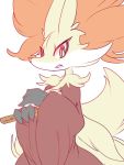  2018 anthro delphox fluffy fluffy_tail fur inner_ear_fluff looking_at_viewer nintendo nyaswitchnya open_mouth pok&eacute;mon pok&eacute;mon_(species) simple_background solo stick tuft video_games white_background 