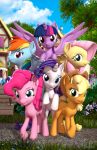  3d_(artwork) absurd_res applejack_(mlp) digital_media_(artwork) equid equine feathered_wings feathers female feral fluttershy_(mlp) friendship_is_magic group hi_res horn mammal muhjob my_little_pony outside pinkie_pie_(mlp) pterippus rainbow_dash_(mlp) rarity_(mlp) starlight_glimmer_(mlp) trixie_(mlp) twilight_sparkle_(mlp) unicorn winged_unicorn wings 
