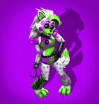 2026 3_toes 3d_(artwork) 4_fingers animatronic anthro black_arms bottomwear bow_tie canid canine canis claws clothing collar crop_top digital_media_(artwork) ear_piercing ear_ring feet female fingers five_nights_at_freddy's five_nights_at_freddy's:_security_breach five_nights_at_freddy's_world floral_print full-length_portrait glistening glistening_body green_body green_bottomwear green_clothing green_shirt green_shorts green_topwear hair hand_on_hip heart_(marking) hi_res hook hook_hand long_hair looking_at_viewer machine mammal markings midriff piercing portrait purple_background purple_body purple_bow_tie purple_claws purple_eyelids ring_piercing robot robot_anthro scottgames shadow shirt shorts shoulder_pads simple_background solo source_filmmaker_(artwork) standing steel_wool_studios studded_collar studs tail tangle_(fnaf) toes topwear white_hair wolf zelyonka