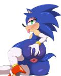  2019 absurd_res anus bracelet butt clothed clothing crossdressing footwear hi_res high_heels jewelry legwear makeup male ring saurian_(artist) shoes solo sonic_(series) sonic_the_hedgehog spreading stockings tongue 
