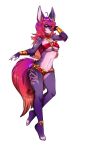  2019 anthro canid canine clothed clothing digital_media_(artwork) eyebrows eyelashes female fingers fur hi_res mammal midriff navel purple_body purple_fur red_eyes sdark391 simple_background solo toes white_background 